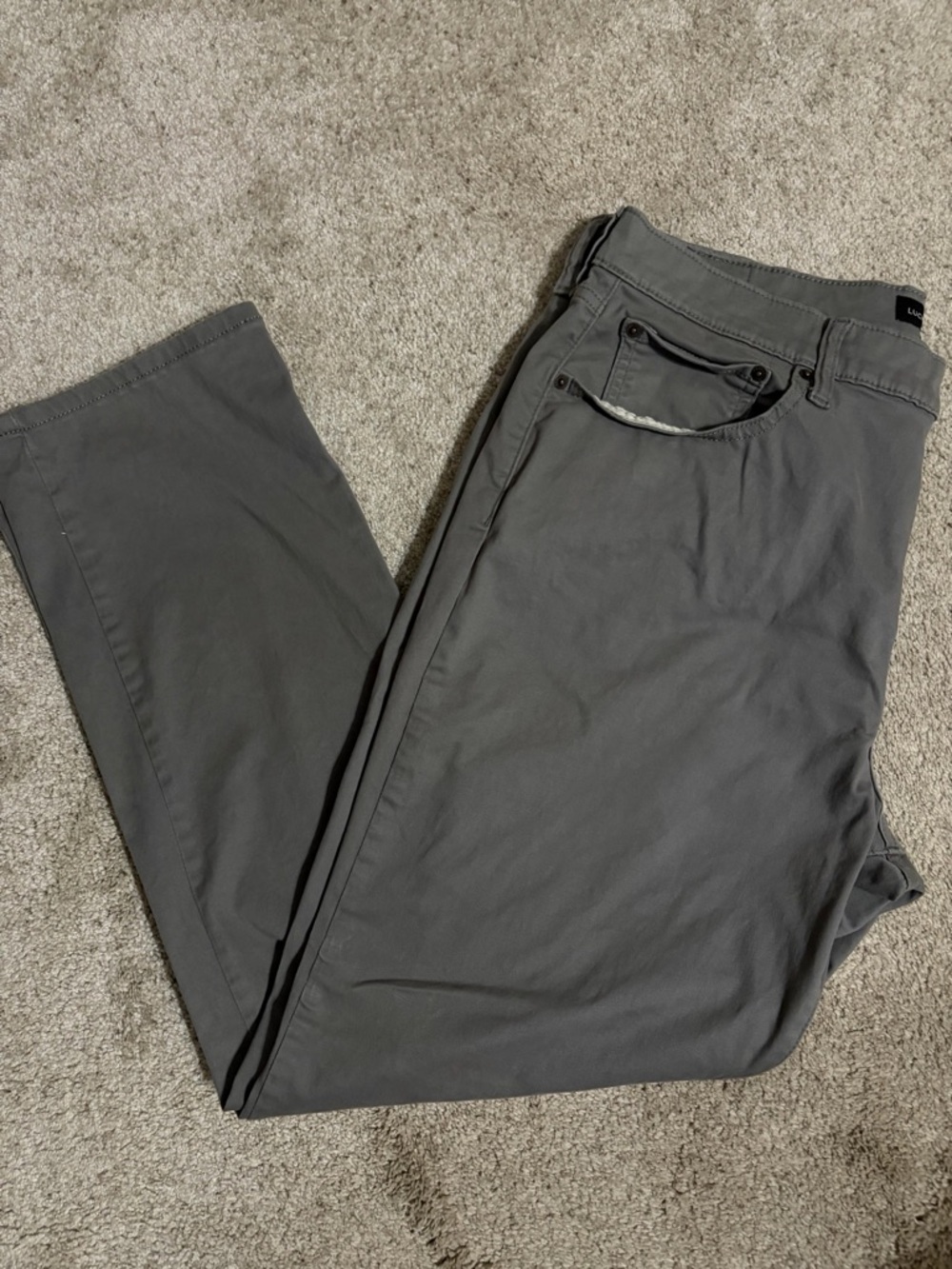 Lucky Brand Grey Straight-Leg Pants with Black Leather Patch